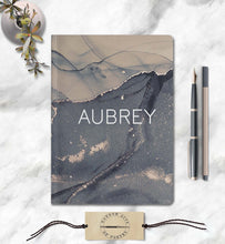 Load image into Gallery viewer, Personalized Notebook Custom Name Journal Customized Abstract Black Gold Minimalist Notebook Daily Affirmations Gratitude Dream Diary
