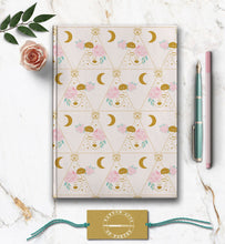 Load image into Gallery viewer, Spiritual Third Eye Journal Flower Girl Dream Journal Geometric Celestial Notebook Magical Mystical Moon Stars Diary Manifestation Intention