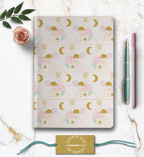 Load image into Gallery viewer, Spiritual Third Eye Journal Flower Girl Dream Journal Geometric Celestial Notebook Magical Mystical Moon Stars Diary Manifestation Intention