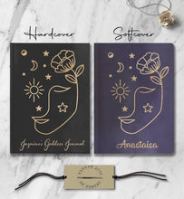 Load image into Gallery viewer, Personalized Feminine Goddess Notebook Custom Spiritual Manifestation Book Shadow Work Customized Witchy Celestial Moon Dream Travel Diary