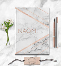 Load image into Gallery viewer, Personalized Notebook Custom Dream Journal Customized Wedding Gift Rose Gold Marble Gratitude Intention Meditation Journal Her Daily Planner