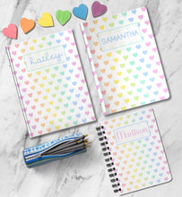 Load image into Gallery viewer, Rainbow Hearts Personalized Notebook Custom Kids Journal Customized Cute Dream Diary Girls School Work Notebook Birthday Gift for Daughter