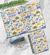 Load image into Gallery viewer, Personalized Boys Notebook Custom Kids Dinosaur Journal Customized Dino School Homework Writing Notebook for Him Name Birthday Gift for Son