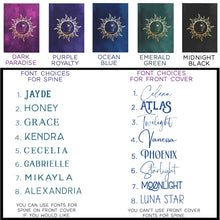 Load image into Gallery viewer, Sun Moon Personalized Notebook Custom Travel Journal Customized Manifestation Spiritual Journal Celestial Dream Diary Gift for Witchy Friend