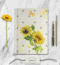 Load image into Gallery viewer, Sunflower & Bumble Bees Notebook Spring Poetry Writing Journal Botanical Yoga Meditation Notebook Dream Diary Gift for Daughter