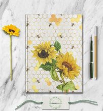 Load image into Gallery viewer, Sunflower & Bumble Bees Notebook Spring Poetry Writing Journal Botanical Yoga Meditation Notebook Dream Diary Gift for Daughter