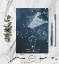 Load image into Gallery viewer, Spiritual Yoga Personalized Name Journal Meditation Notebook Custom Words On Spine Moon Phase Dream Journal Daily Writing Book Gift For Yogi