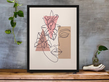 Load image into Gallery viewer, One Line Woman Art Print Minimalist Neutral Floral Wall Hangings Simple Feminine Flower Art Abstract Mid Century Modern Home Wall Decor