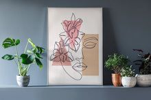 Load image into Gallery viewer, One Line Woman Art Print Minimalist Neutral Floral Wall Hangings Simple Feminine Flower Art Abstract Mid Century Modern Home Wall Decor