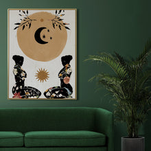 Load image into Gallery viewer, Spiritual Feminine Art Print Inspirational Floral Woman Wall Hangings Boho Moon Sun Female Mid Century Modern Art for Home Spiritual Gift