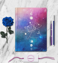 Load image into Gallery viewer, Personalized Notebook Spiritual Universe Goddess Journal Manifestation Sun Moon Stars Dream Journal Celestial Intentions Customize The Spine