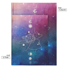 Load image into Gallery viewer, Personalized Notebook Spiritual Universe Goddess Journal Manifestation Sun Moon Stars Dream Journal Celestial Intentions Customize The Spine