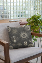 Load image into Gallery viewer, Sun Moon Pillow Celestial Pillow Cover Black Gold Bedroom Decor Crescent Moon Decorative Pillow Mystical Magical Accent Pillow With Insert