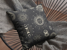 Load image into Gallery viewer, Sun Moon Pillow Celestial Pillow Cover Black Gold Bedroom Decor Crescent Moon Decorative Pillow Mystical Magical Accent Pillow With Insert