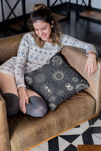 Load image into Gallery viewer, Sun Moon Pillow Celestial Pillow Cover Black Gold Bedroom Decor Crescent Moon Decorative Pillow Mystical Magical Accent Pillow With Insert