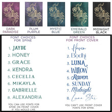 Load image into Gallery viewer, Spiritual Moth Personalized Notebook Custom Dream Journal Mystical Manifestation Journal Third Eye Shadow Book Mythology Witchy Gift for Her