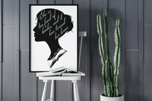 Load image into Gallery viewer, She Is Too Fond Of Books Literary Art Print  Louisa May Alcott Quote Female Silhouette Wall Decor Gift For Reader Bookish Typography Poster