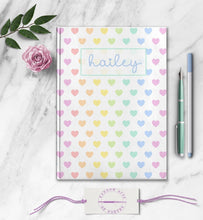 Load image into Gallery viewer, Rainbow Hearts Personalized Notebook Custom Kids Journal Customized Cute Dream Diary Girls School Work Notebook Birthday Gift for Daughter