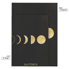 Load image into Gallery viewer, Moon Phase Personalized Name Notebook Custom Travel Journal Customized Dream Diary Celestial Space Universe Journal Astrology Astronomy Gift