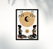 Load image into Gallery viewer, Spiritual Feminine Art Print Inspirational Floral Woman Wall Hangings Boho Moon Sun Female Mid Century Modern Art for Home Spiritual Gift
