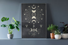 Load image into Gallery viewer, Moon Phase Art Print Spiritual Snake Wall Hangings Crystals Stones Witchy Art for Bedroom Universe Stars Third Eye Gift for Home Night Sky
