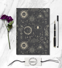 Load image into Gallery viewer, Third Eye Sun Moon Journal Spiritual Healing Crystals Stones Notebook Stars Cloud Dream Diary Magical Meditation Celestial Universe Journal