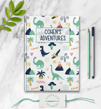 Load image into Gallery viewer, Personalized Kids Notebook Custom Name Journal Customized Dinosaur Birthday Gift for Child Unique Dino School Writing Notebook for Children
