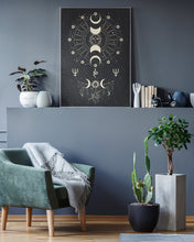 Load image into Gallery viewer, Moon Phase Art Print Spiritual Snake Wall Hangings Crystals Stones Witchy Art for Bedroom Universe Stars Third Eye Gift for Home Night Sky