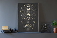 Load image into Gallery viewer, Moon Phase Art Print Spiritual Snake Wall Hangings Crystals Stones Witchy Art for Bedroom Universe Stars Third Eye Gift for Home Night Sky