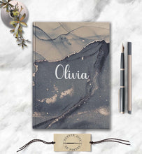 Load image into Gallery viewer, Personalized Notebook Custom Name Journal Customized Abstract Black Gold Minimalist Notebook Daily Affirmations Gratitude Dream Diary