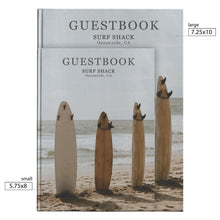 Load image into Gallery viewer, Surfboard Personalized Guestbook Custom Vacation Home Guest Book Customized Beach Waves Getaway Notebook Sea Travel Rental Memory Journal