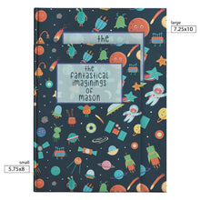 Load image into Gallery viewer, Outer Space Personalized Name Notebook Custom Kids Galaxy Journal Customized Gift for Son Astronaut Rocket Ship Planets Galaxy Universe Book