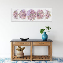 Load image into Gallery viewer, Purple Moon Phase Canvas Aesthetic Boho Floral Wall Decor  Crescent Moon Wall Hangings Spiritual Celestial Flower Wall Art Moon Goddess Gift