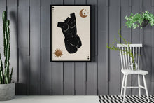 Load image into Gallery viewer, Spiritual Feminine Art Print Floral Woman Body Wall Art Abstract Boho Moon Sun Female Art Mid Century Modern Art for Home Spiritual Her Gift