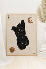 Load image into Gallery viewer, Spiritual Feminine Art Print Floral Woman Body Wall Art Abstract Boho Moon Sun Female Art Mid Century Modern Art for Home Spiritual Her Gift