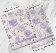 Load image into Gallery viewer, Purple Flowers Personalized Name Notebook Custom Violet Rose Idea Journal Customized Floral Botanical Plant Diary Womens Travel Journal