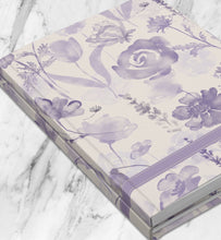 Load image into Gallery viewer, Purple Flowers Personalized Name Notebook Custom Violet Rose Idea Journal Customized Floral Botanical Plant Diary Womens Travel Journal