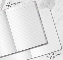 Load image into Gallery viewer, Purple Flowers Personalized Name Notebook Custom Violet Rose Idea Journal Customized Floral Botanical Plant Diary Womens Travel Journal