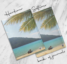 Load image into Gallery viewer, Palm Tree Personalized Guestbook Custom Beach Vacation Home Guest Book Customized Tropical Sea Getaway Notebook Travel Rental Memory Journal