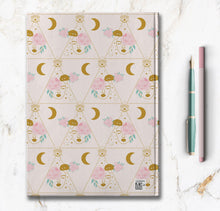 Load image into Gallery viewer, Spiritual Third Eye Journal Flower Girl Dream Journal Geometric Celestial Notebook Magical Mystical Moon Stars Diary Manifestation Intention
