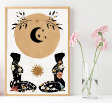 Load image into Gallery viewer, Spiritual Feminine Art Print Inspirational Floral Woman Wall Hangings Boho Moon Sun Female Mid Century Modern Art for Home Spiritual Gift
