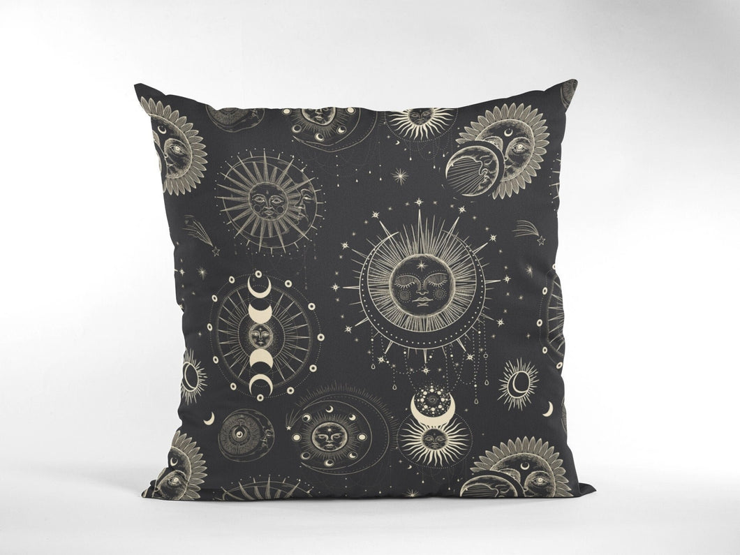 Sun Moon Pillow Celestial Pillow Cover Black Gold Bedroom Decor Crescent Moon Decorative Pillow Mystical Magical Accent Pillow With Insert