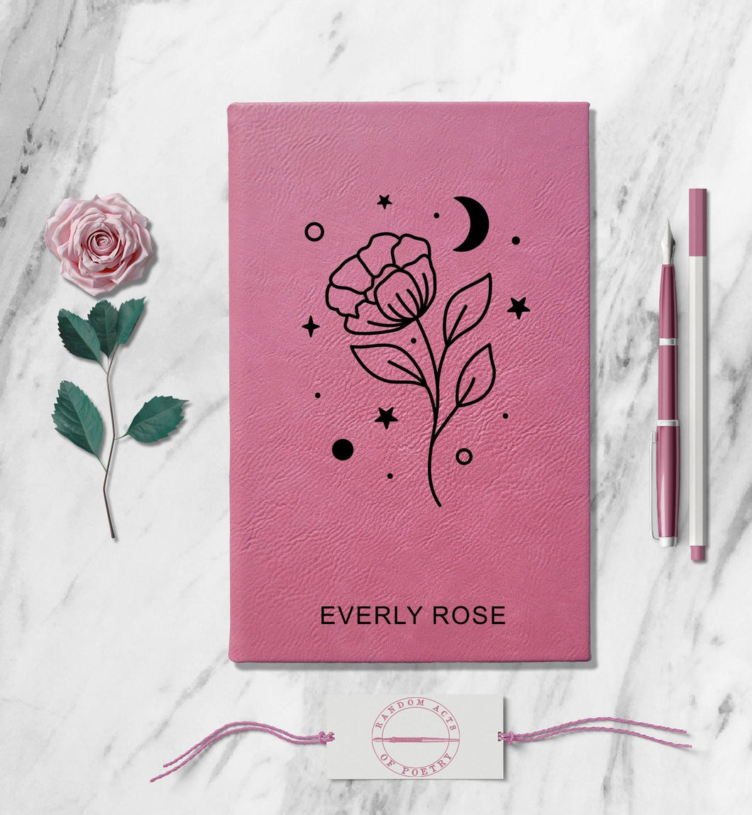 Rose Personalized Spiritual Notebook Custom Name Journal Customized Leatherette Poetry Dream Diary Celestial Witchy Meditation Yoga Gift