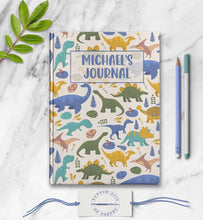 Load image into Gallery viewer, Personalized Boys Notebook Custom Kids Dinosaur Journal Customized Dino School Homework Writing Notebook for Him Name Birthday Gift for Son
