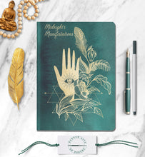 Load image into Gallery viewer, Spiritual Hamsa Hand Personalized Spell Notebook Custom Book of Shadows Customized Magical Evil Eye Journal Witchy Manifestation Journal
