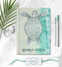 Load image into Gallery viewer, Sea Turtle Personalized Travel Notebook Custom Nautical Guest Book Customized Beach House Adventure Memory Journal Ocean Animal Lovers Gift
