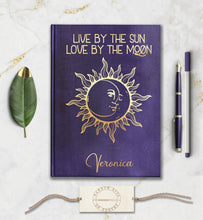 Load image into Gallery viewer, Sun Moon Personalized Notebook Custom Travel Journal Customized Manifestation Spiritual Journal Celestial Dream Diary Gift for Witchy Friend
