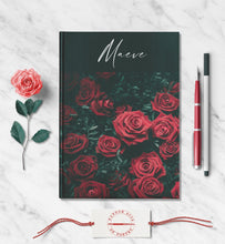 Load image into Gallery viewer, Red Roses Personalized Name Notebook Custom Garden Journal Customized Floral Botanical Thoughts Dream Diary 2023 Adventure Travel Journal
