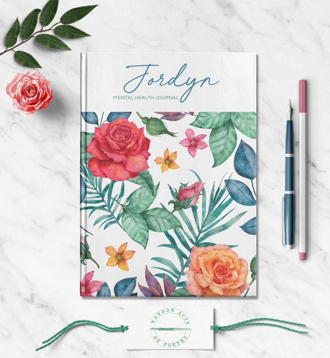 Roses Personalized Name Notebook Custom Mental Health Journal Customized Self Love Notebook Floral Travel Journal Personal Growth Notebook