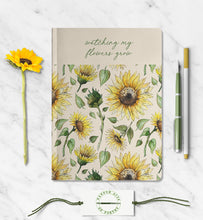 Load image into Gallery viewer, Sunflower Personalized Garden Notebook Custom Flower Growing Journal Customized Name Notebook Botanical Outdoor Travel Journal Floral Book
